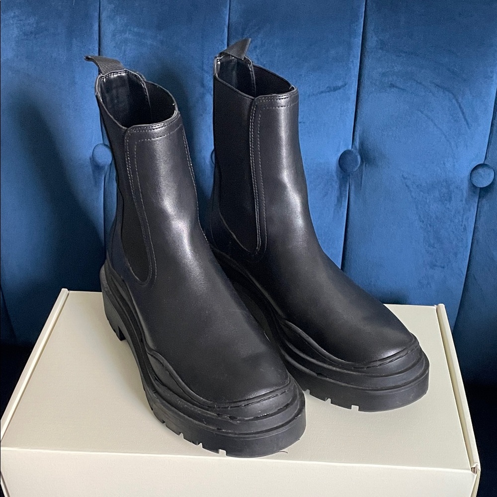 Mango Black Leather Combat Boots